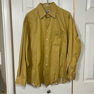 PERRY ELLIS PORTFOLIO Men's Gold Long Sleeve 100% Cotton Dress Shirt Size 16 Y2K
